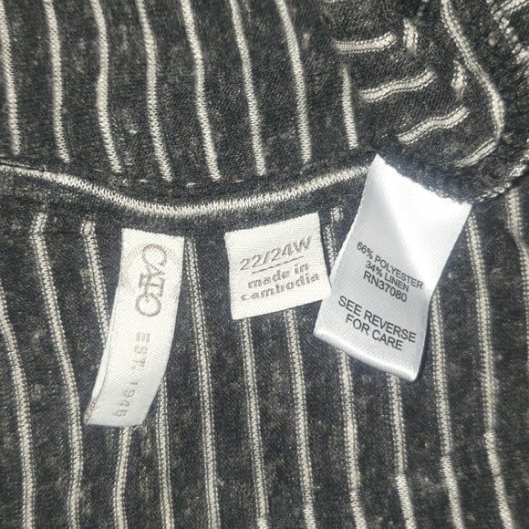 Cato Linen Blend Cold Shoulder Long Sleeves Black White Striped Top 22W-24W 2X - Picture 15 of 16